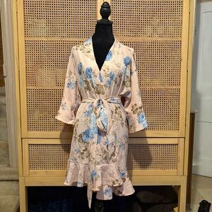 Birdy Grey Women's XS/S Floral Ruffle Robe 3/4 Sleeve Blush Pink Garden